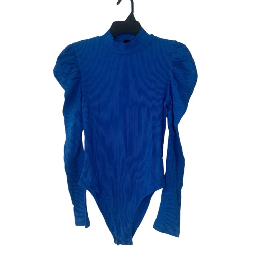 High Neck Gigot Sleeve Ribbed Knit Bodysuit